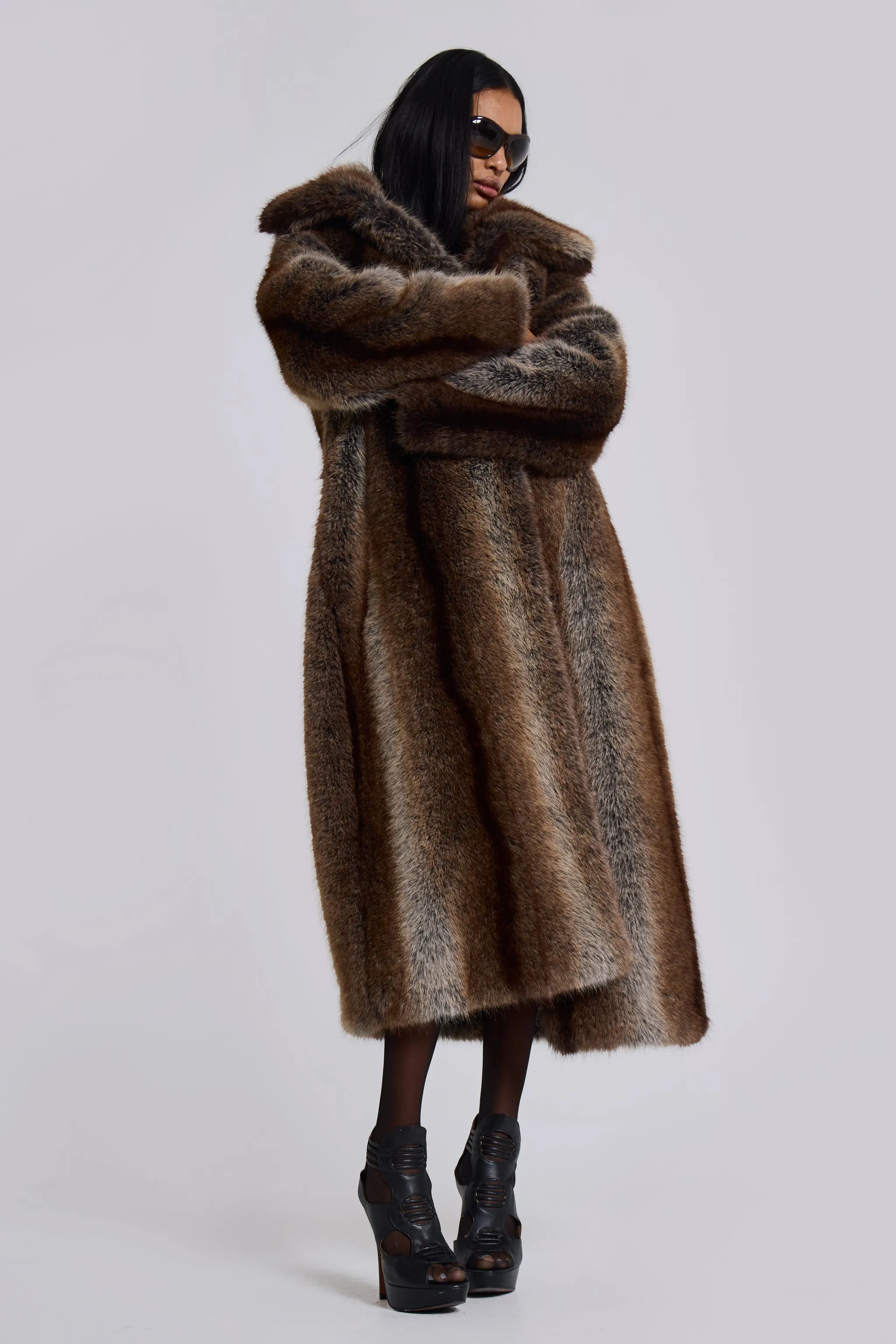 Agyness Brown Faux Fur Coat