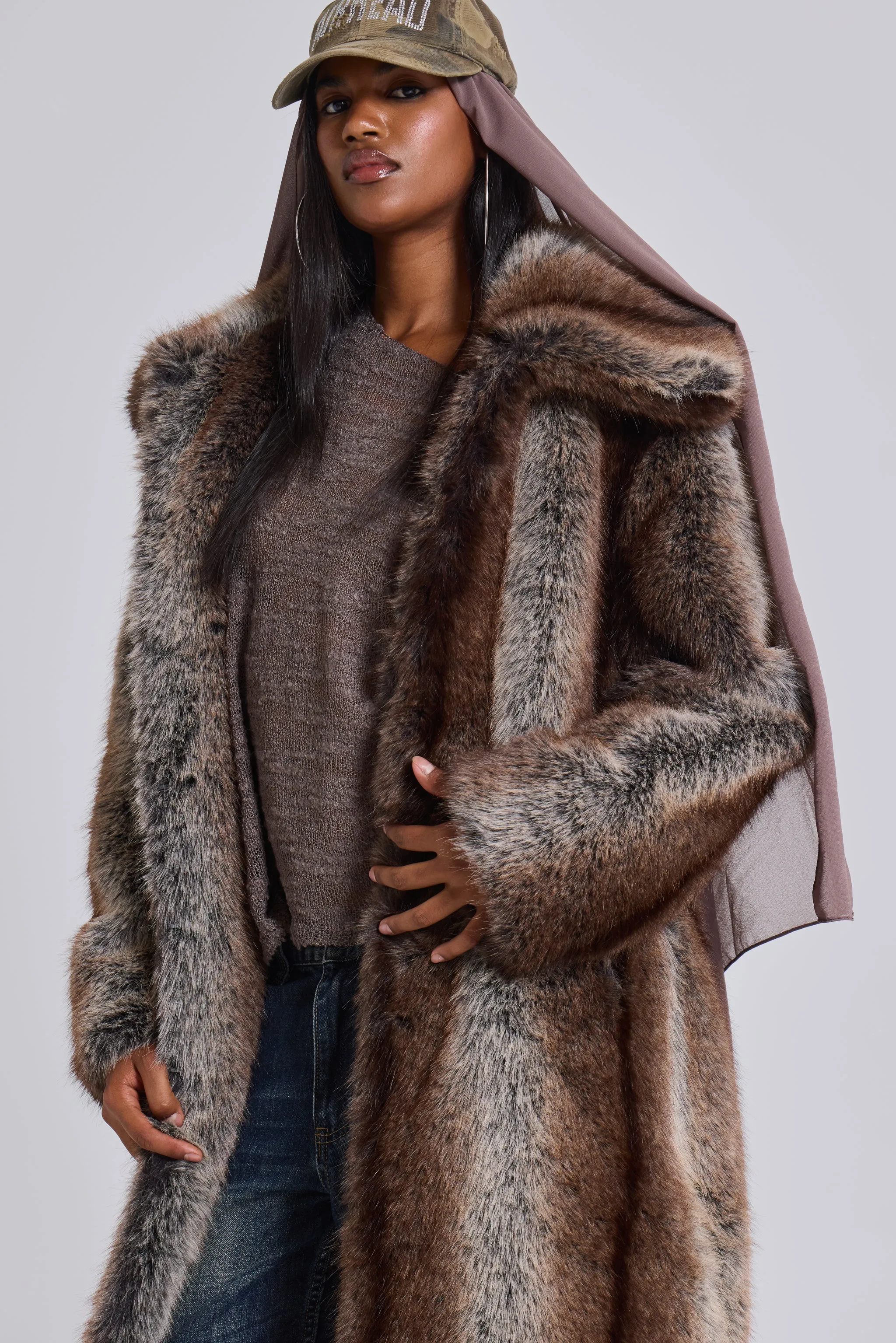 Agyness Brown Faux Fur Coat