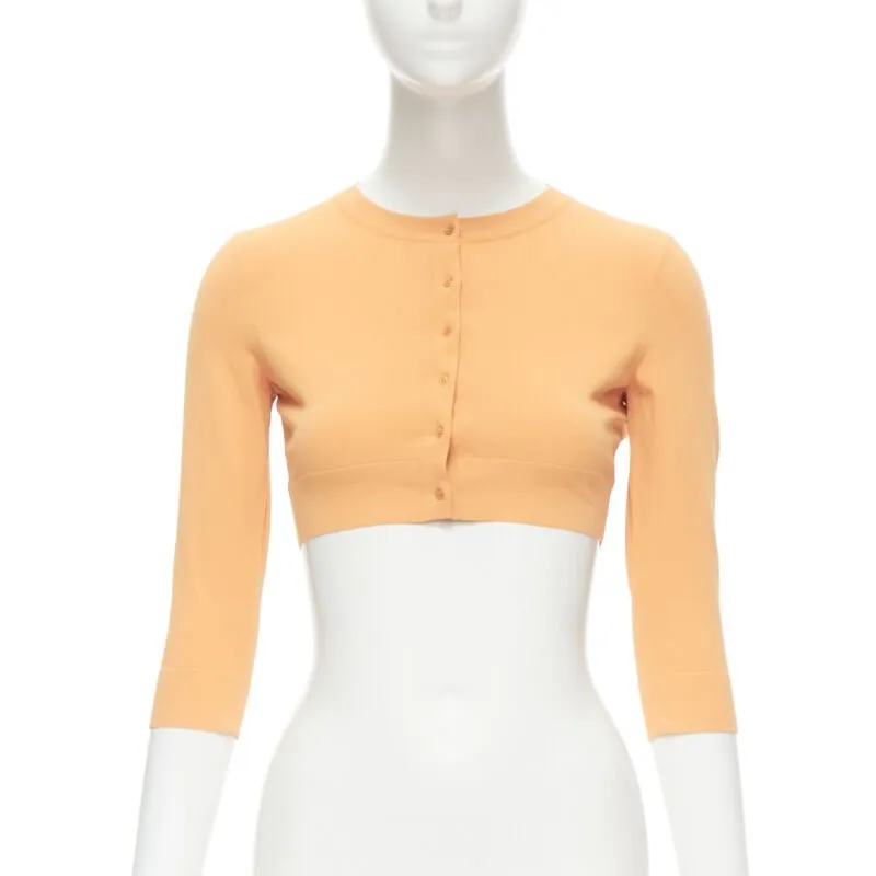 ALAIA Signature cropped stretch knit button cardigan Peche orange FR38 S