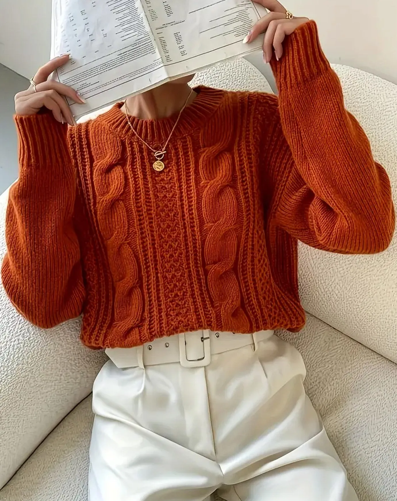 Alexis Cable Knit Crew Pullover Sweater