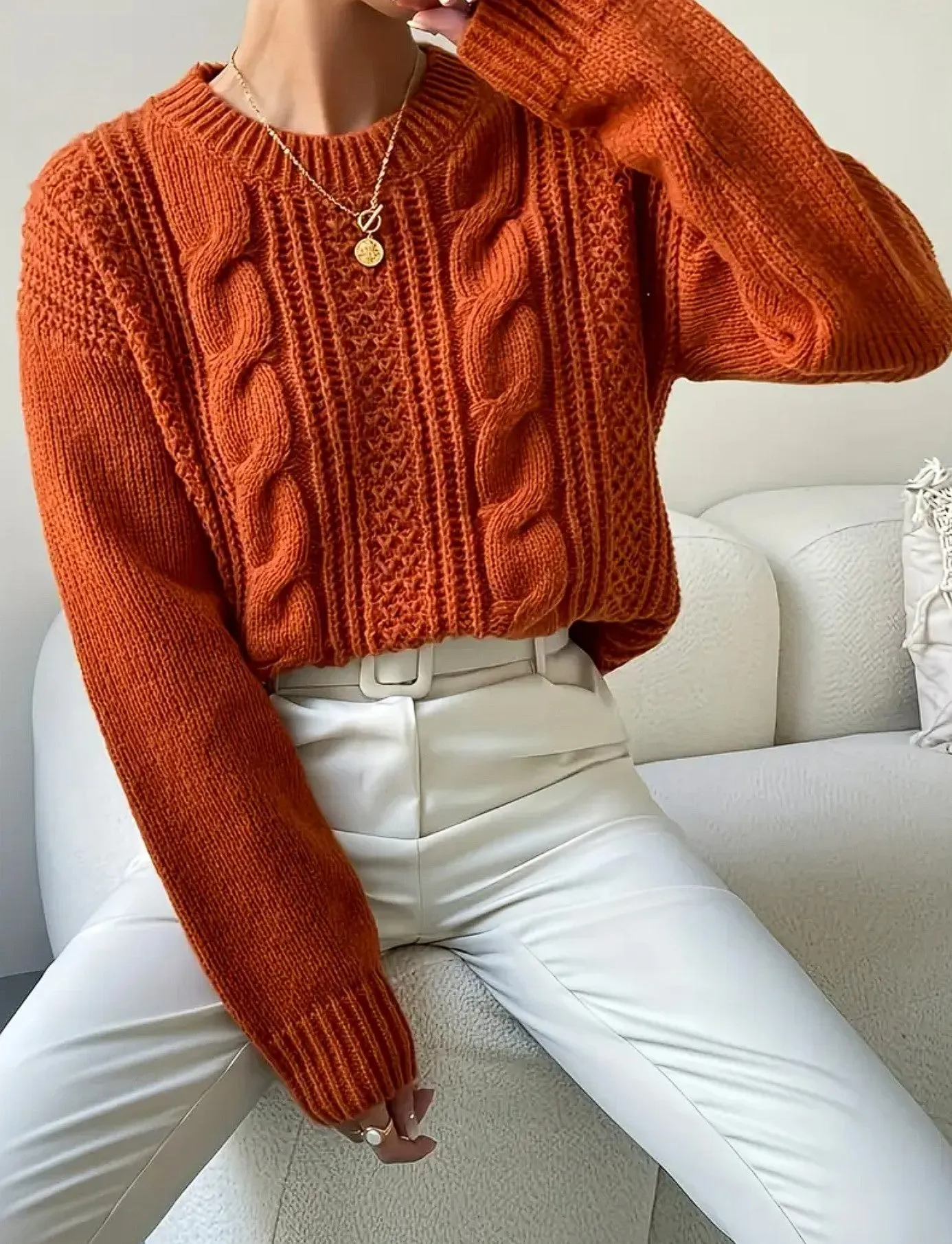 Alexis Cable Knit Crew Pullover Sweater