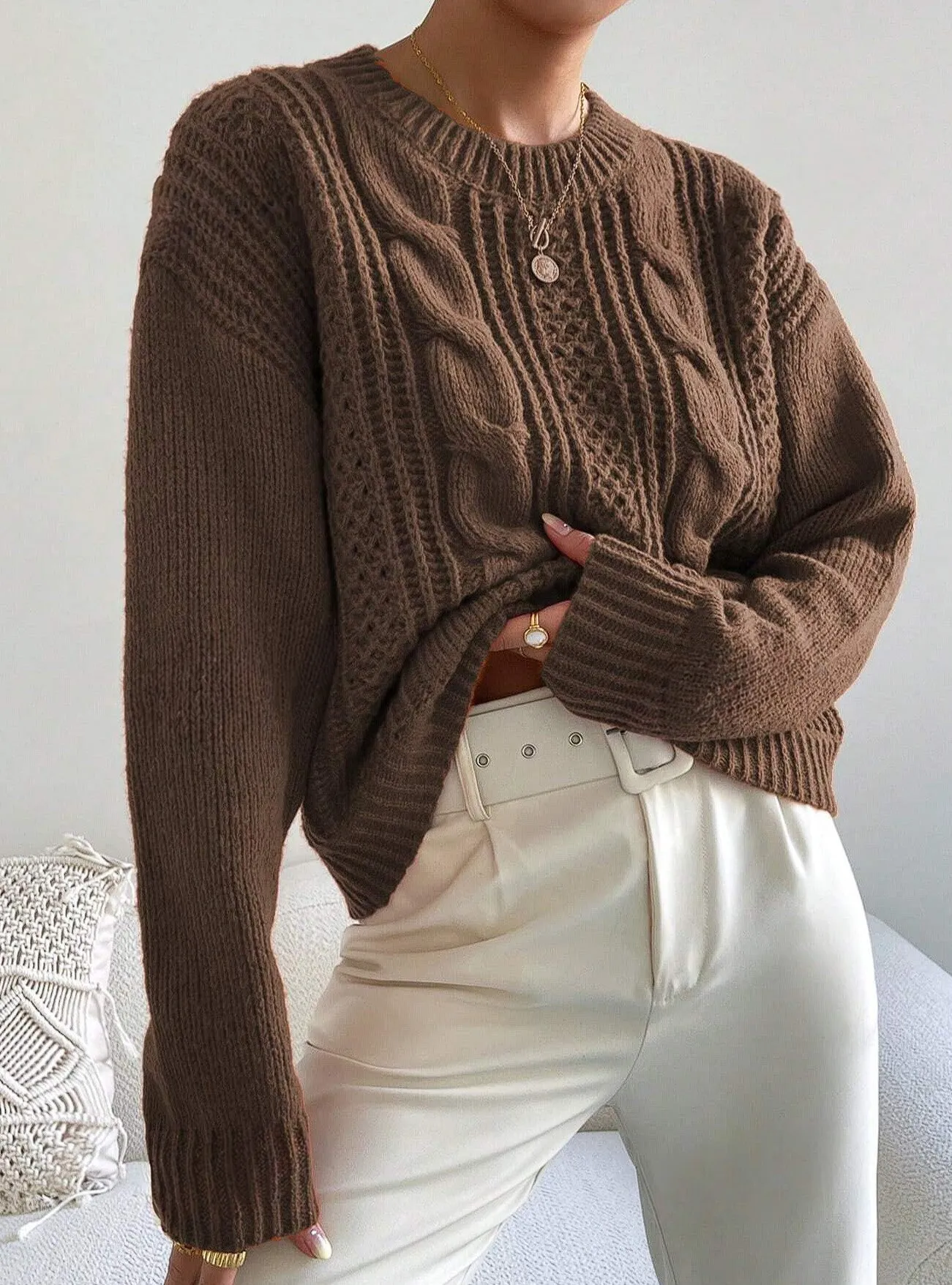 Alexis Cable Knit Crew Pullover Sweater