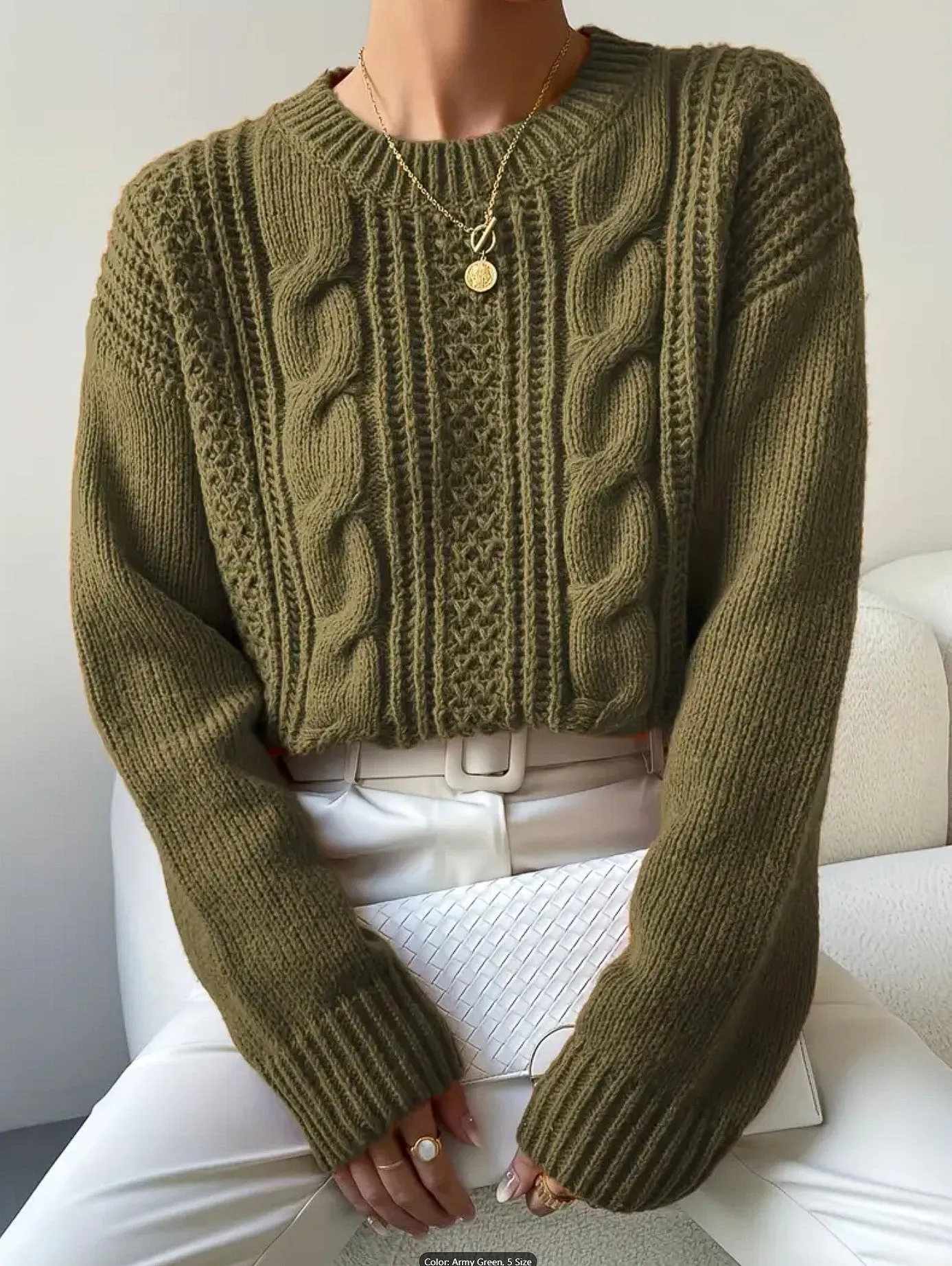 Alexis Cable Knit Crew Pullover Sweater