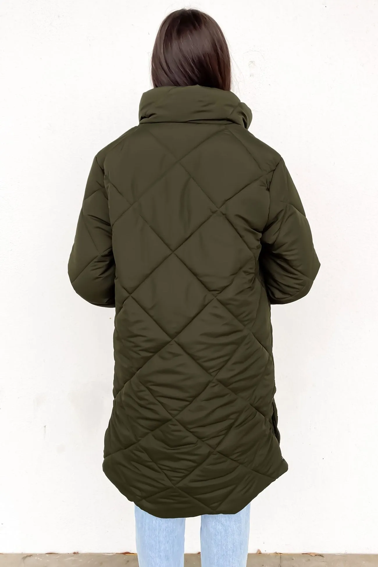 Amy Longline Puffer Jacket Khaki