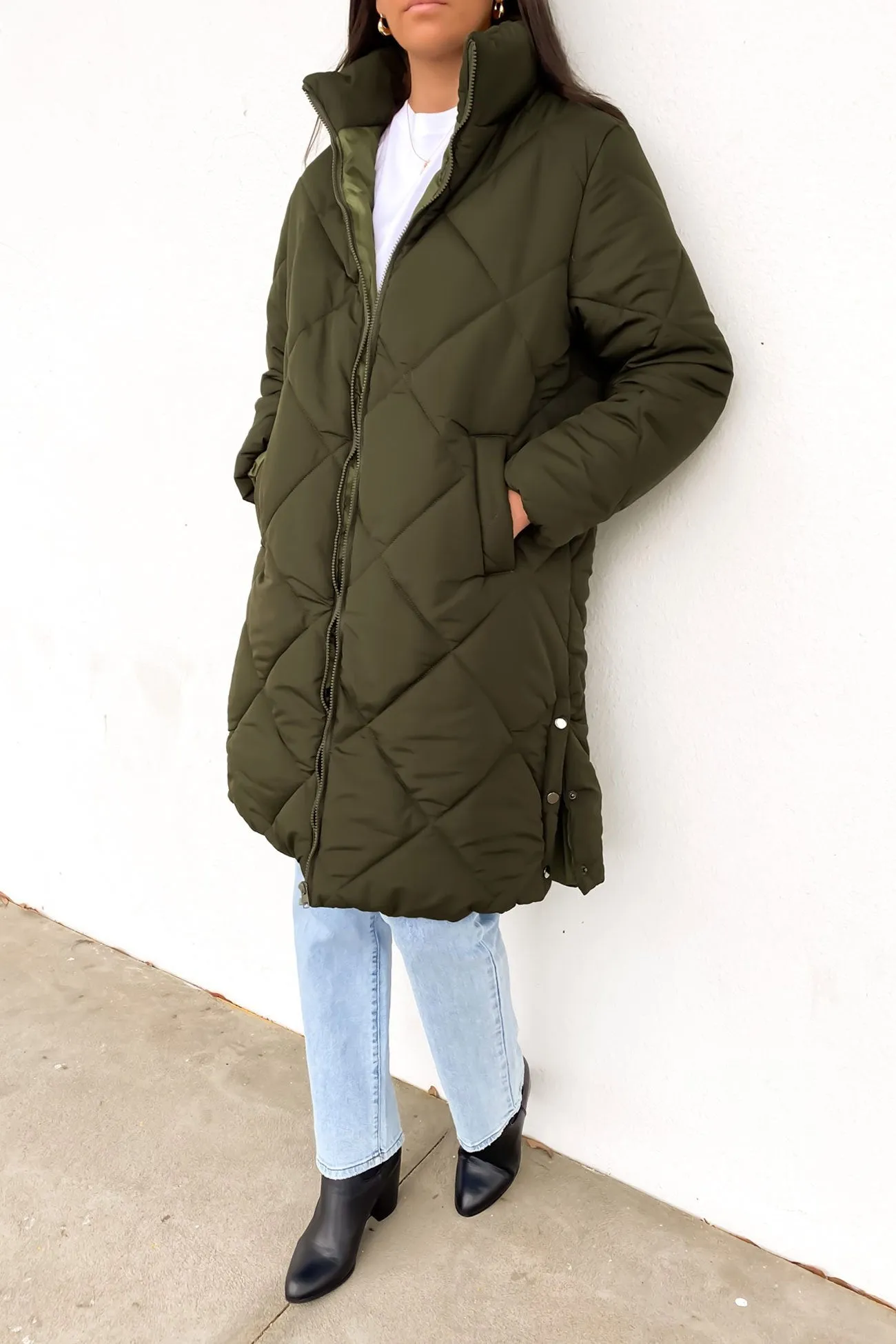 Amy Longline Puffer Jacket Khaki