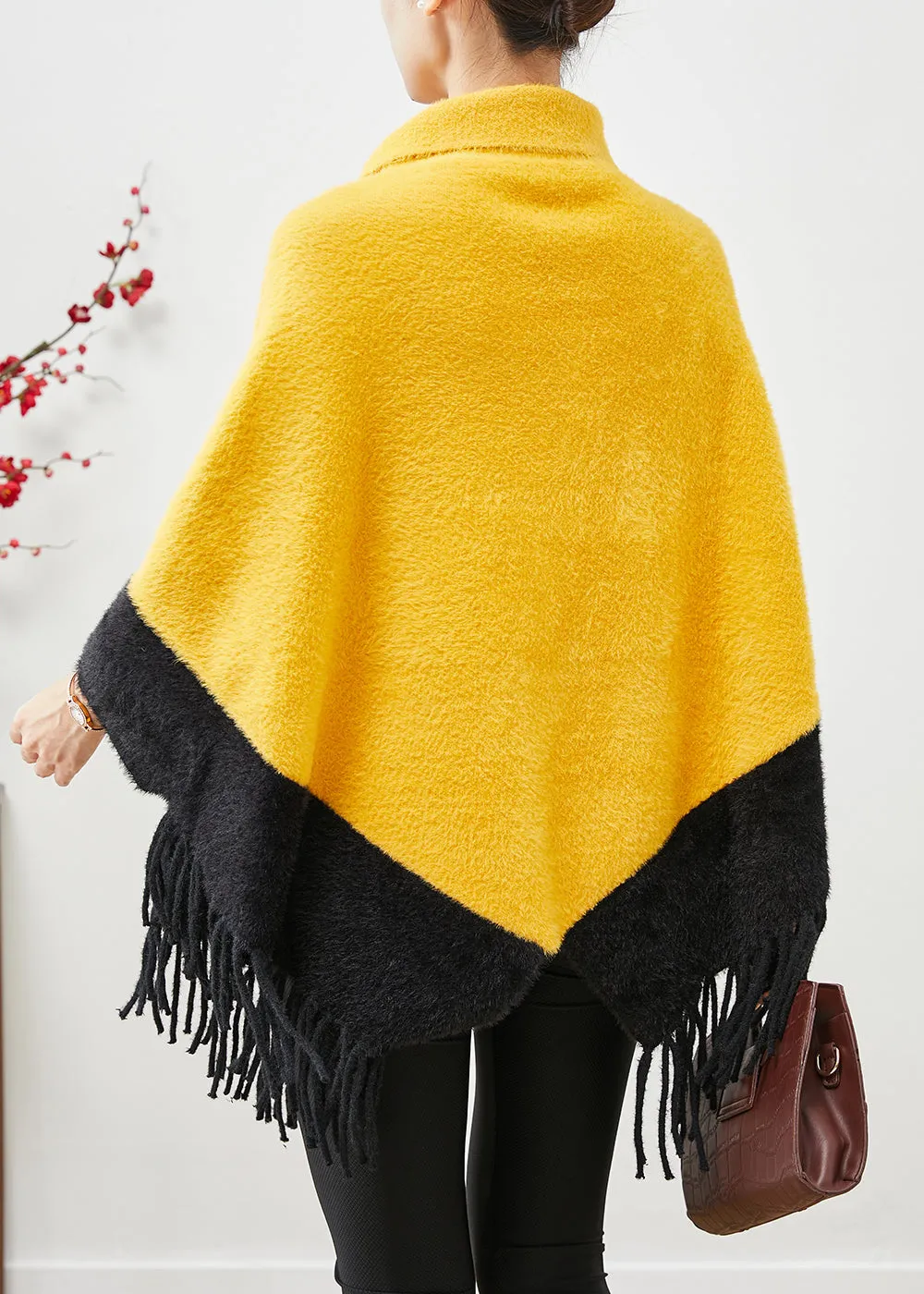 Art Yellow Tasseled Patchwork Mink Velvet Tops Cloak Sleeves ML1878