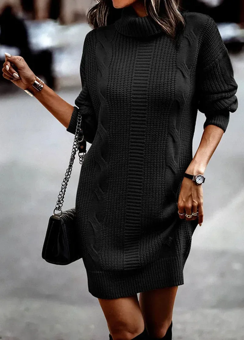 Autumn/Winter Knitted Turtleneck Sweater Dress