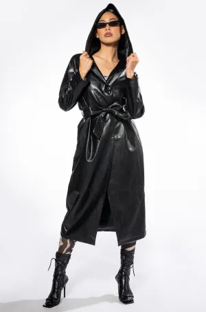 AZALEA WANG ASAP RIRI PU HOODED TRENCH COAT