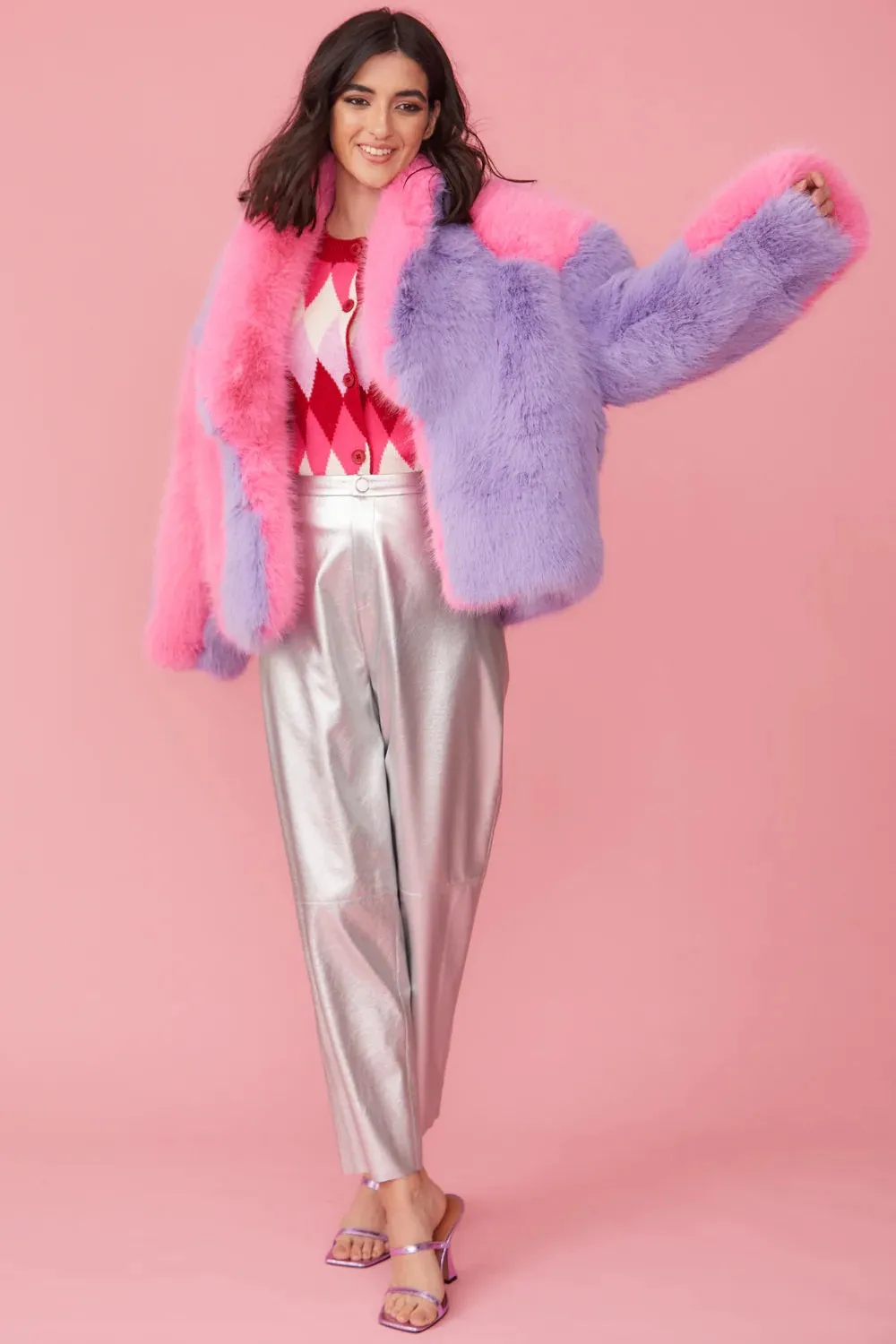 Bamboo Faux Fur Pink And Purple Coat