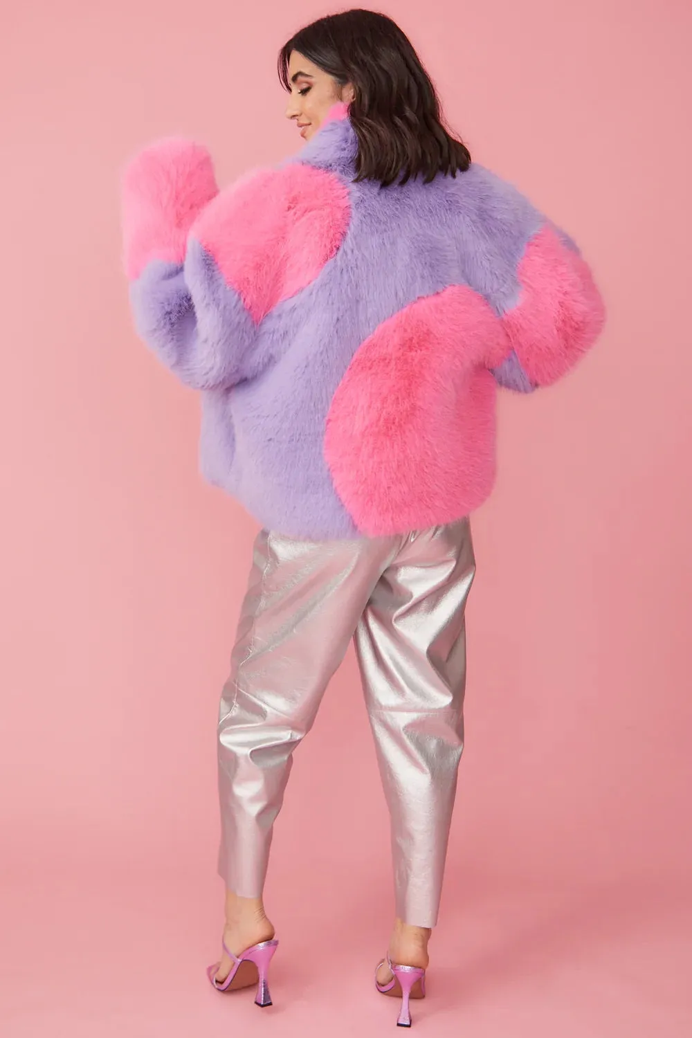 Bamboo Faux Fur Pink And Purple Coat