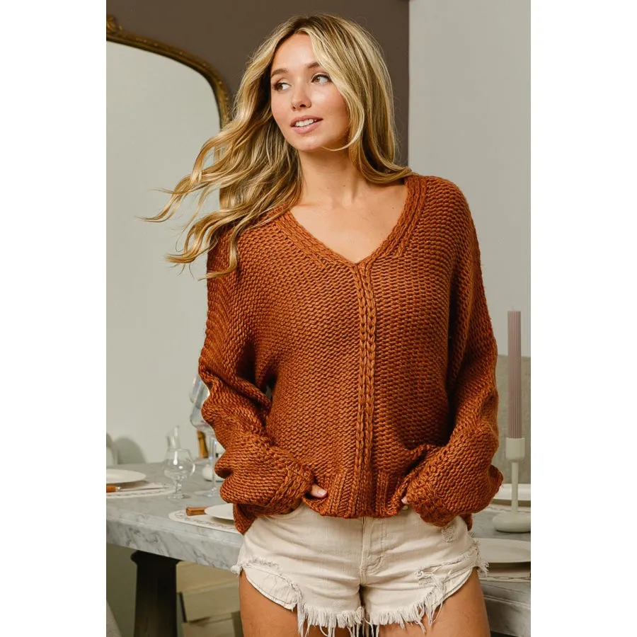 BiBi V-Neck Cable Knit Sweater