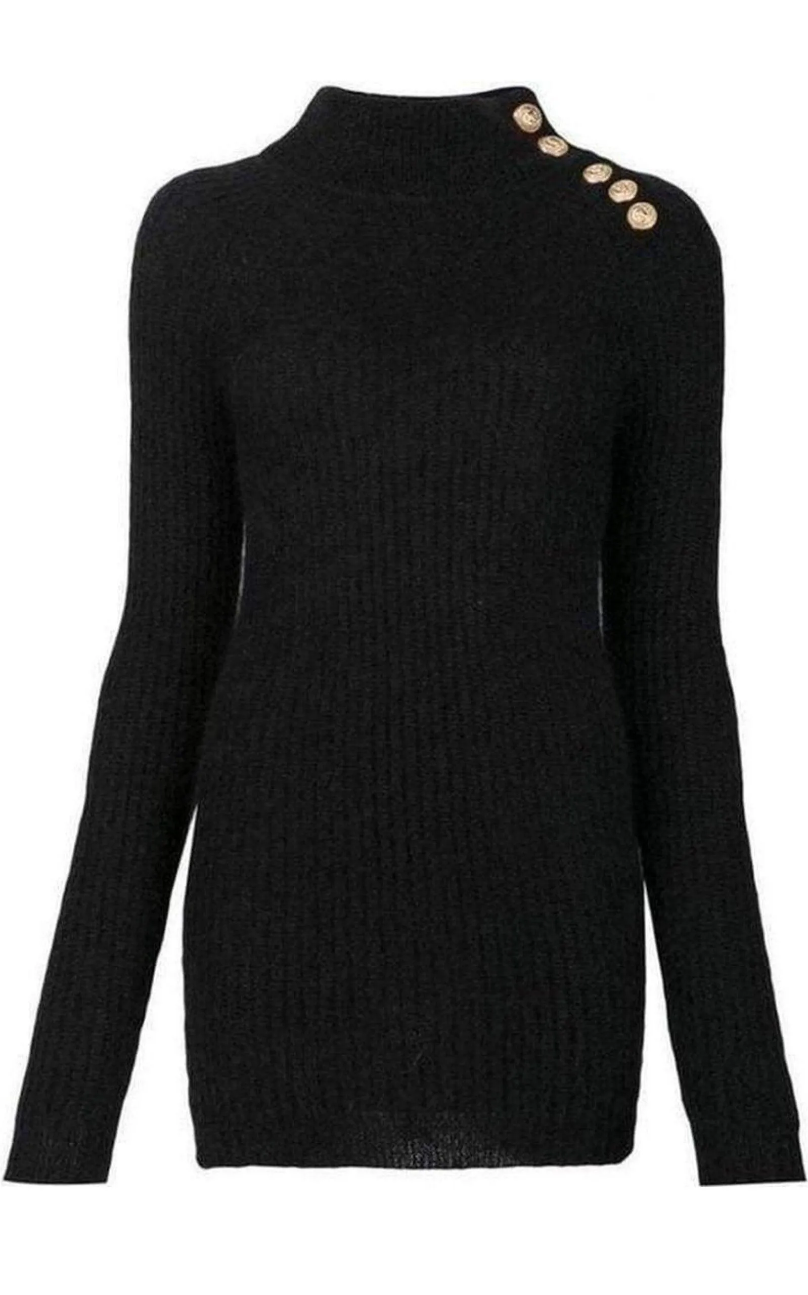 Black Mohair Wool Ribbed Turtleneck Sweater