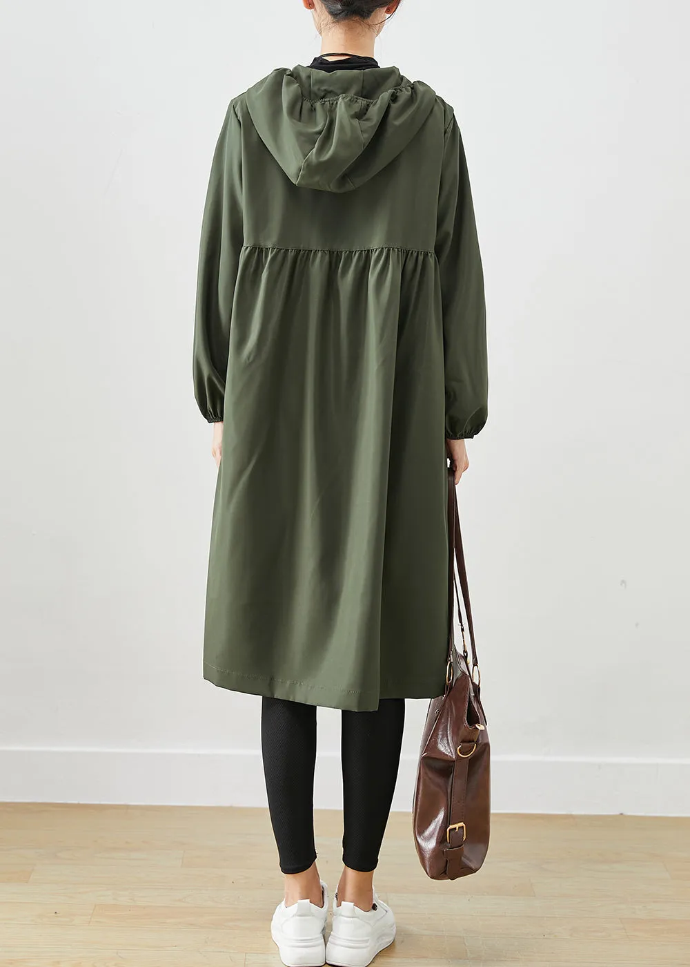 Blackish Green Cotton Coat Outwear Hooded Wrinkled Fall ML2530