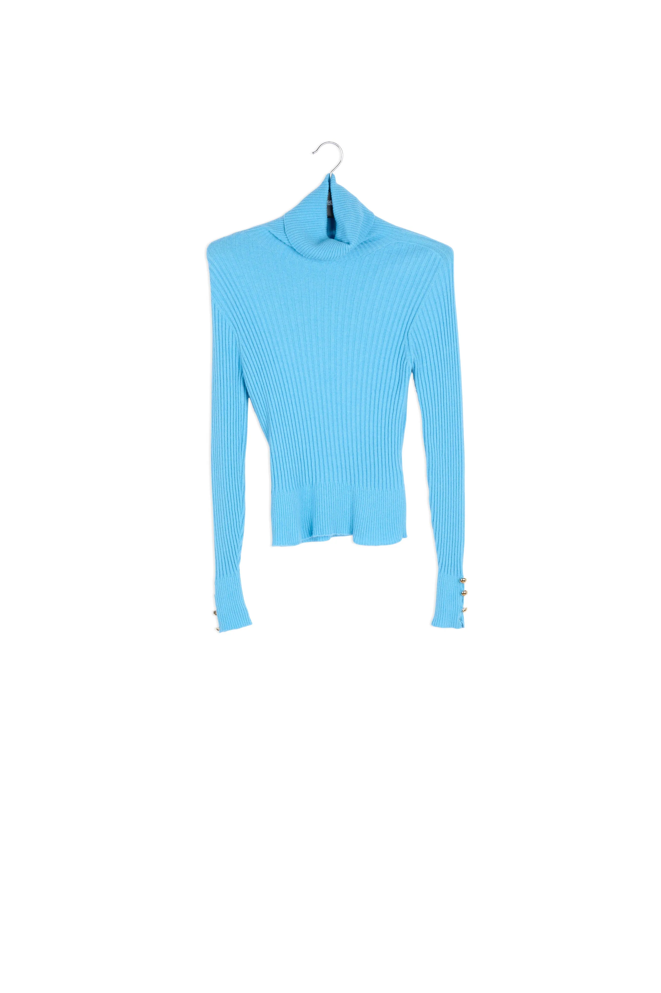 Blue rib-knitted turtleneck sweater