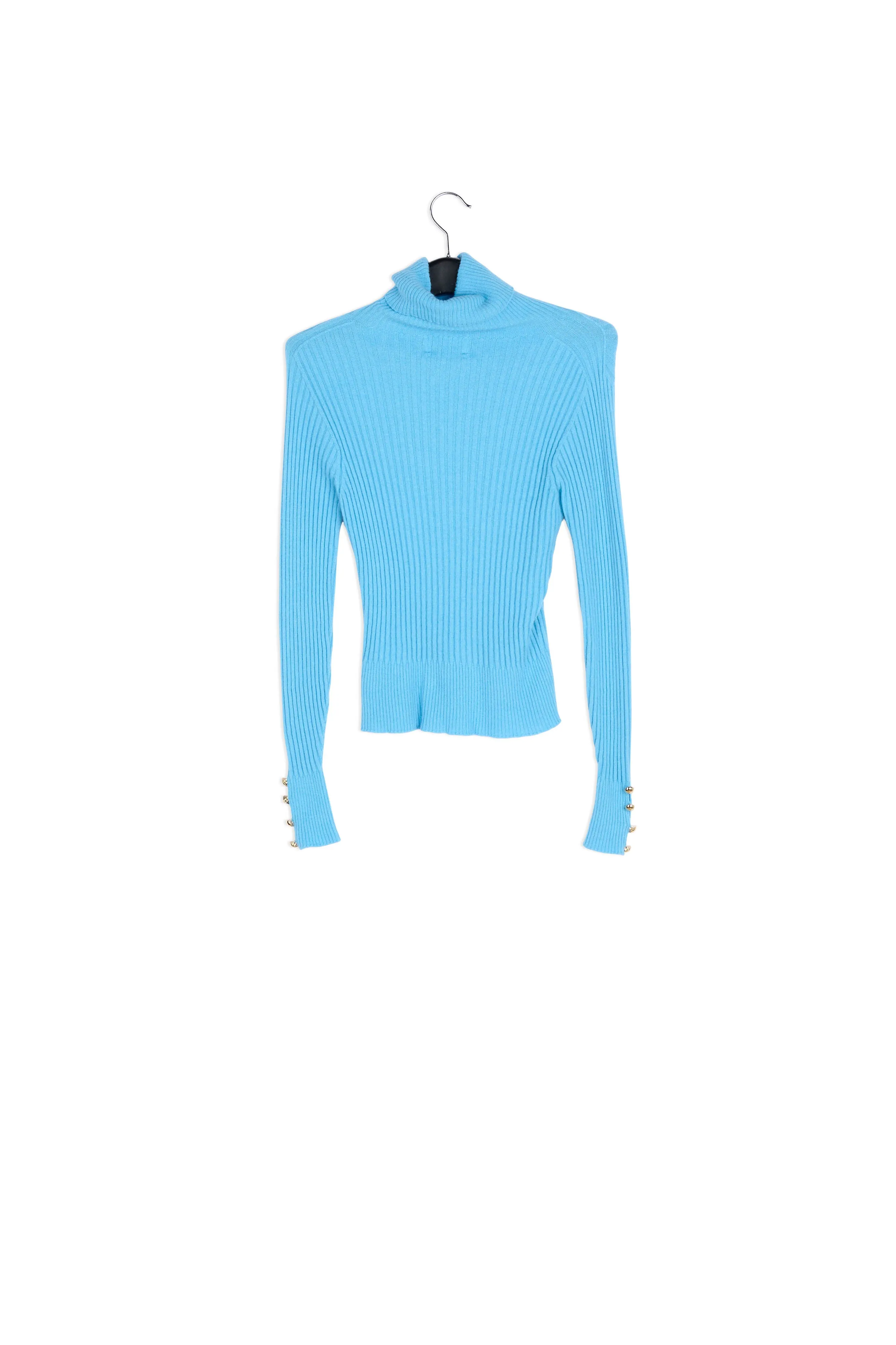 Blue rib-knitted turtleneck sweater