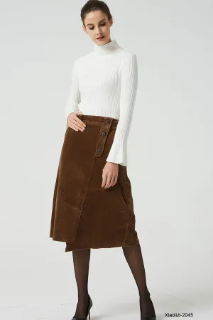 brown corduroy skirt with elastic waist band 2045