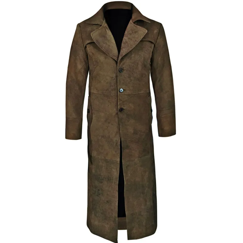 Brown Leather Duster Coat For Men