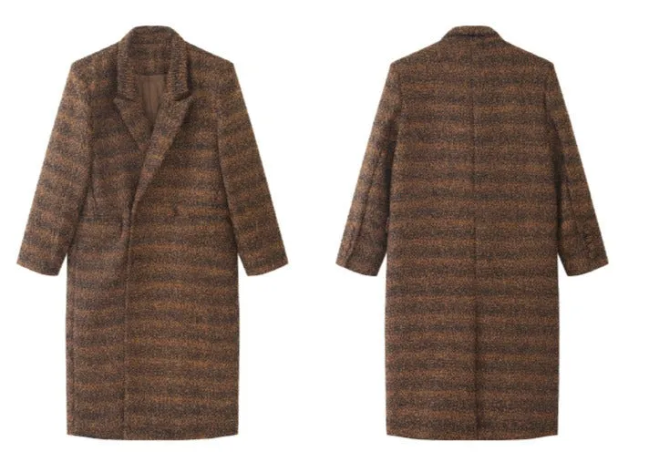 Brown WANXO coffee color herringbone quilted woolen coat new mid-length suit coat- Passion