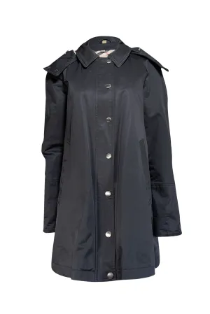 Burberry - Black Button Front Hooded Trench Coat Sz 14