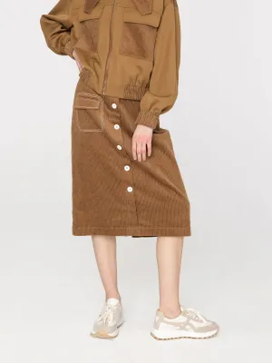 Buttoned Corduroy A-line Midi Skirt