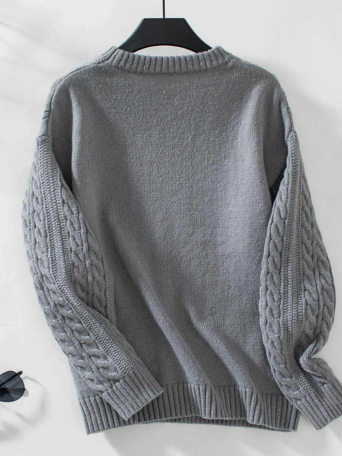 Cable-Knit Round Neck Long Sleeve Sweater