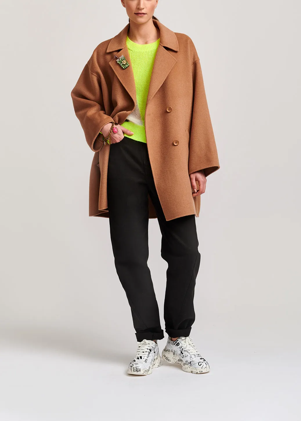 Camel double-breasted wool coat