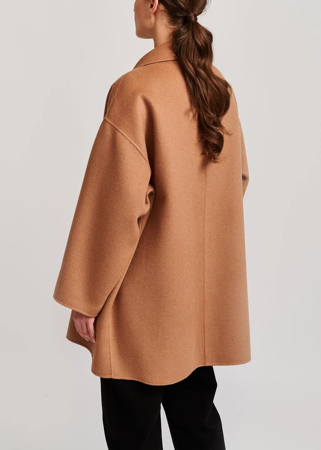 Camel double-breasted wool coat