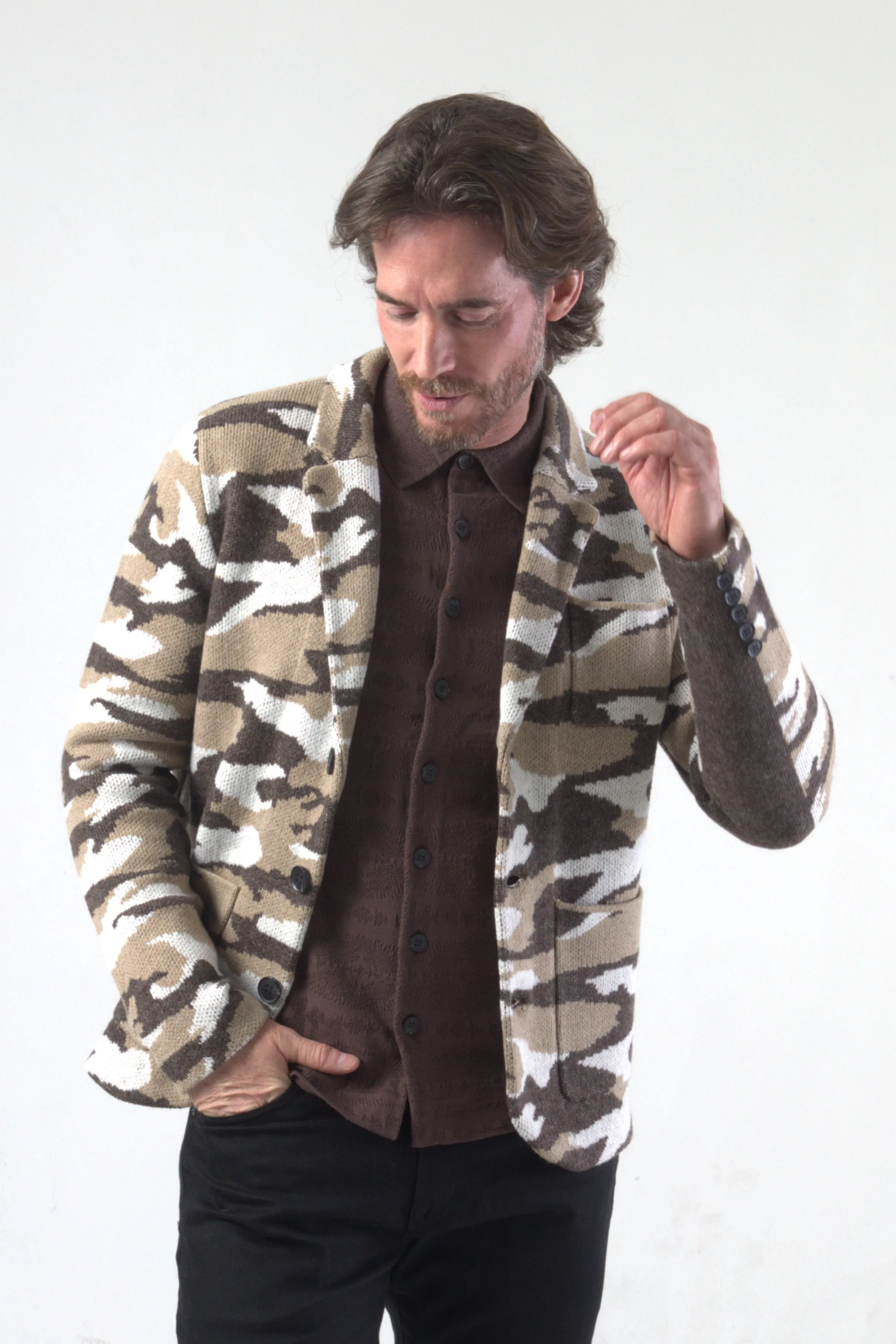 Camouflage Jacquard Knit Blazer