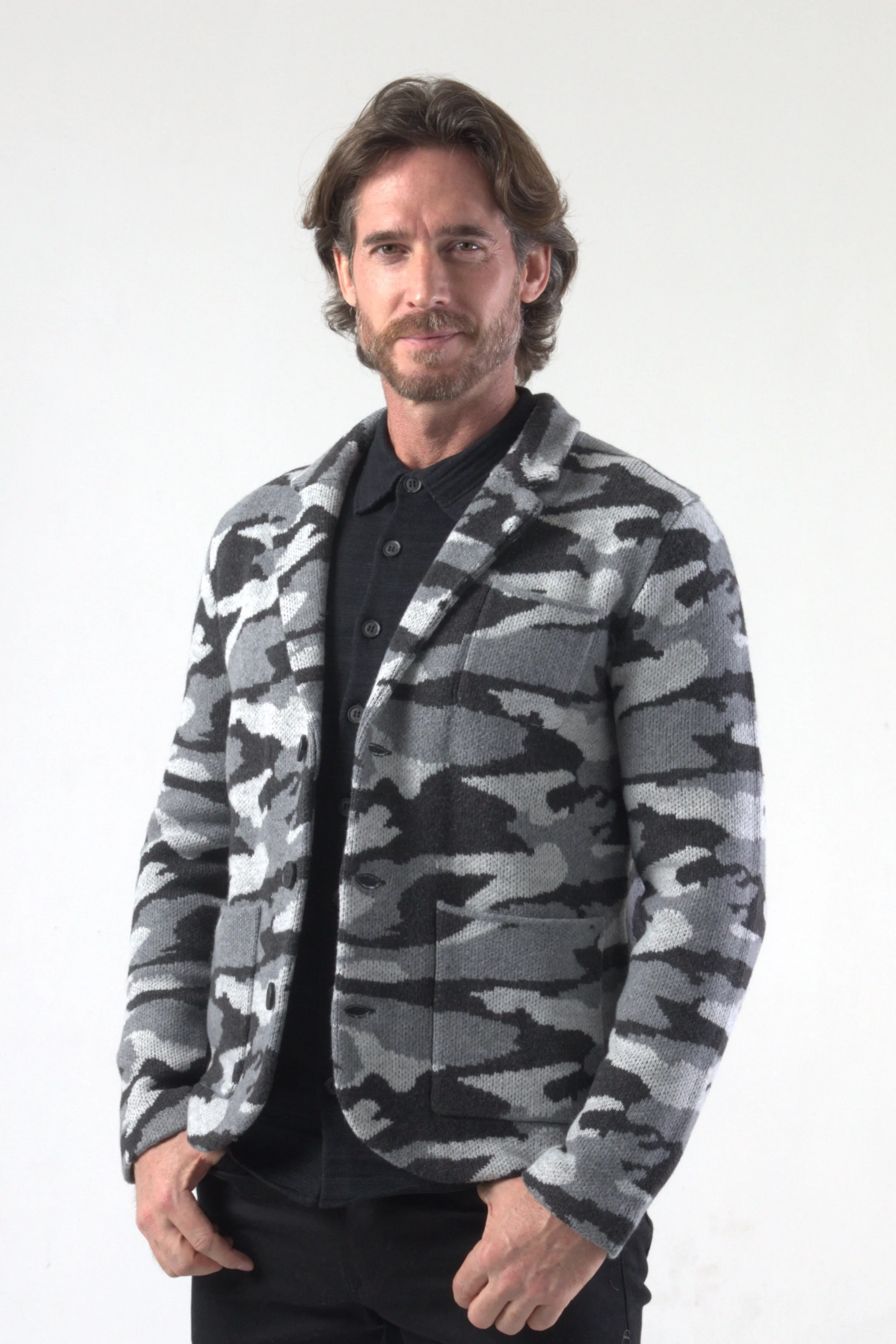 Camouflage Jacquard Knit Blazer