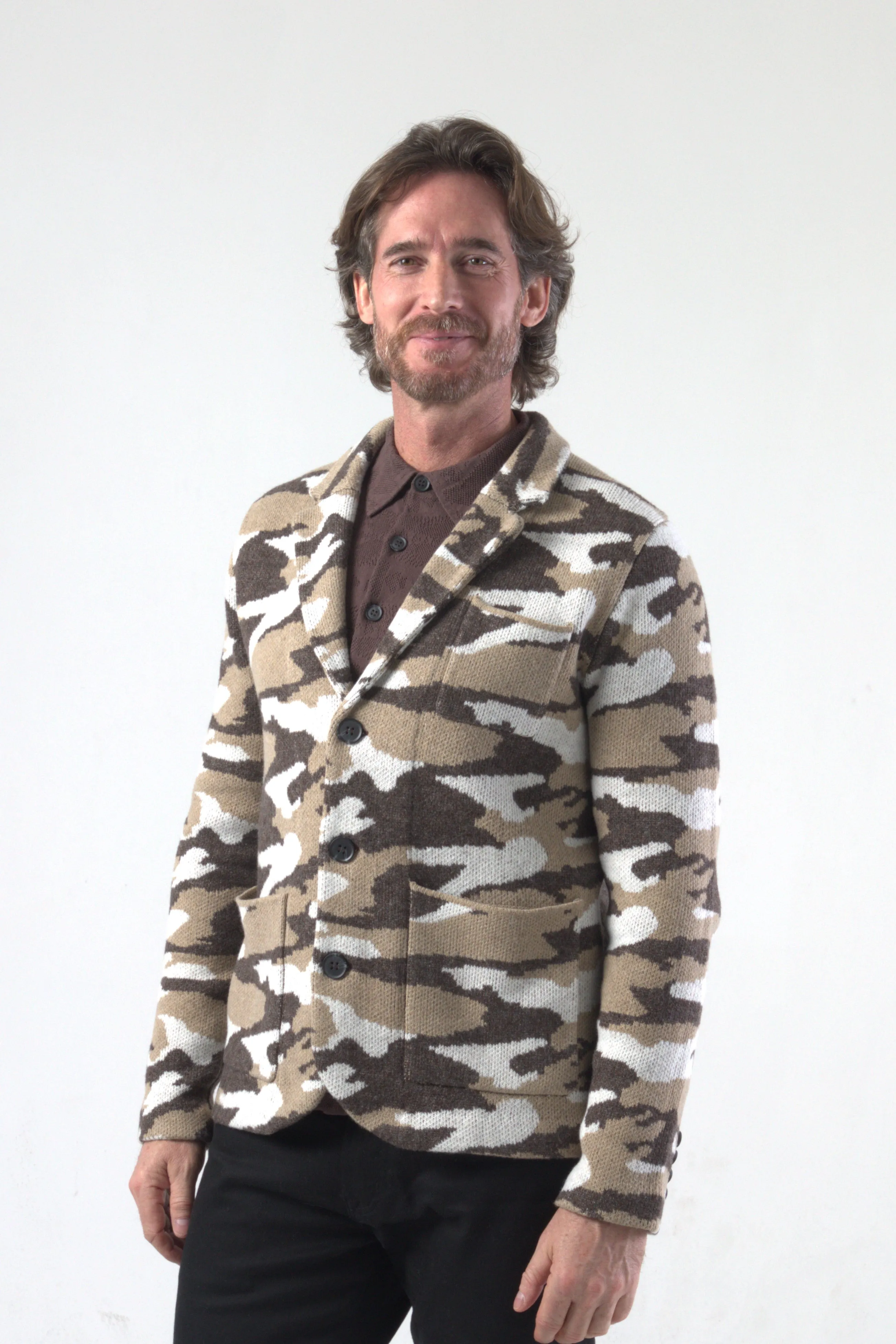 Camouflage Jacquard Knit Blazer