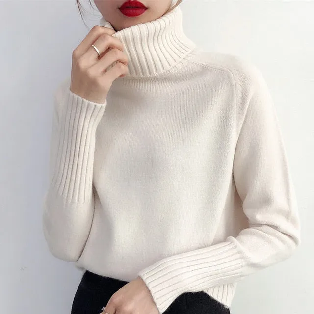 Cashmere Turtleneck Long Sleeve Pullover Knitwear