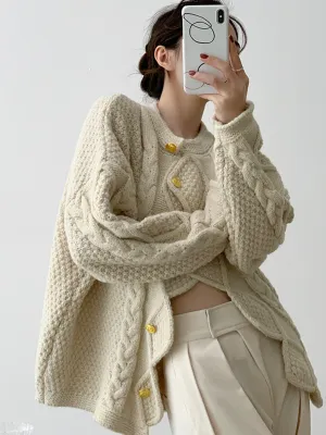 Casual Chic Irregular Cable Knit Sweater for Women with Sophisticated Design