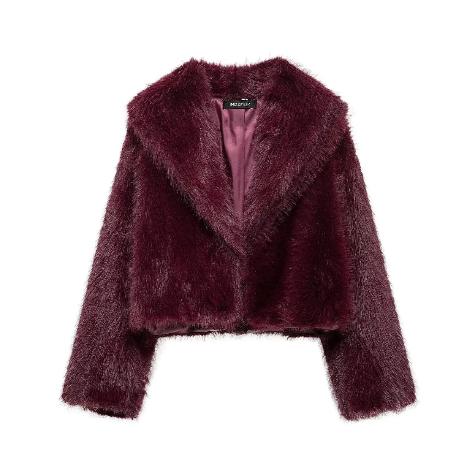 Chic Faux Fur Turndown Collar Long Sleeve  With Belt