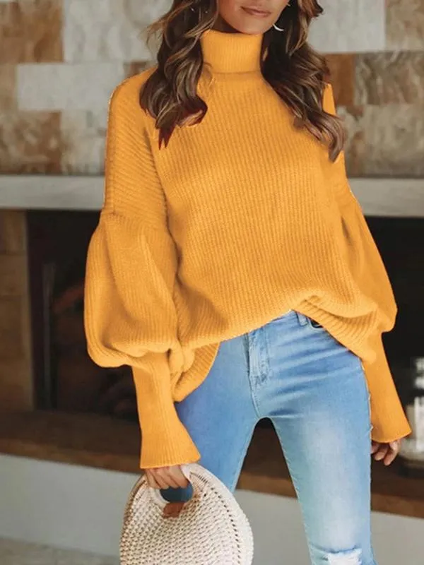 Chicmy-European and American casual women's clothing Turtleneck Solid Long Sleeve Knitted Sweater