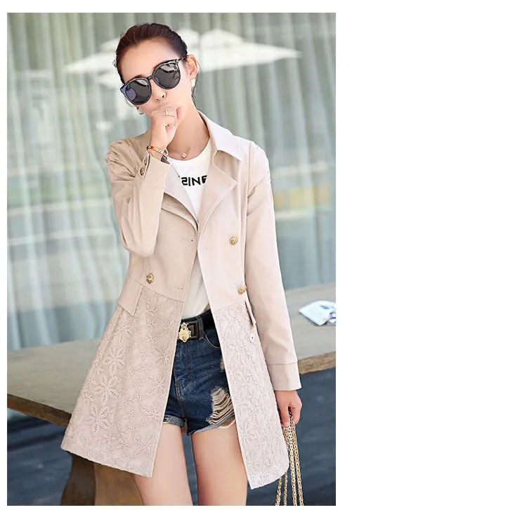 Clearence Double Breasted Lapel Lace Print Long Coat