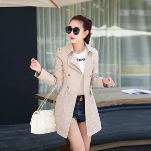 Clearence Double Breasted Lapel Lace Print Long Coat