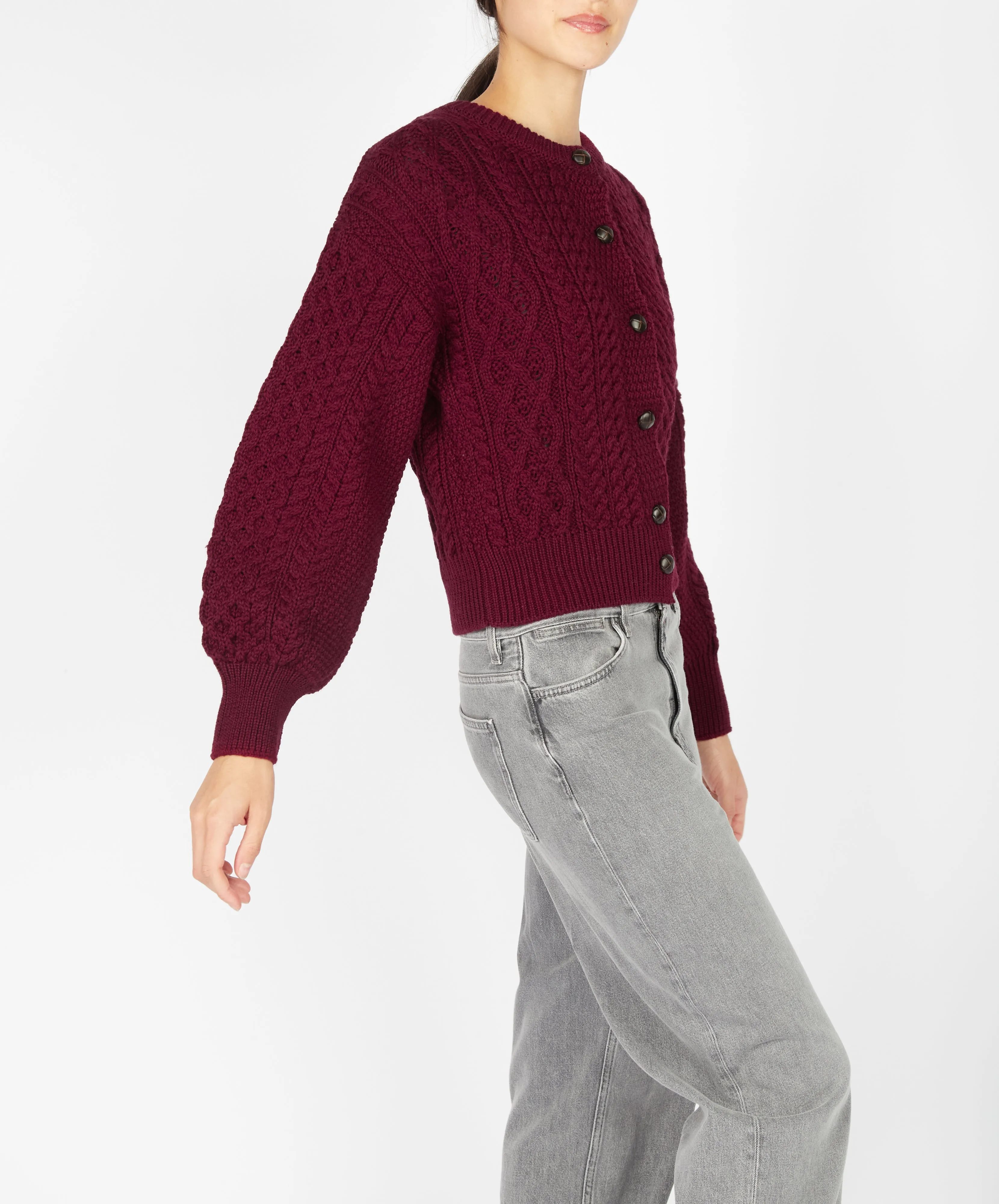 Clover Cropped Aran Cardigan Claret