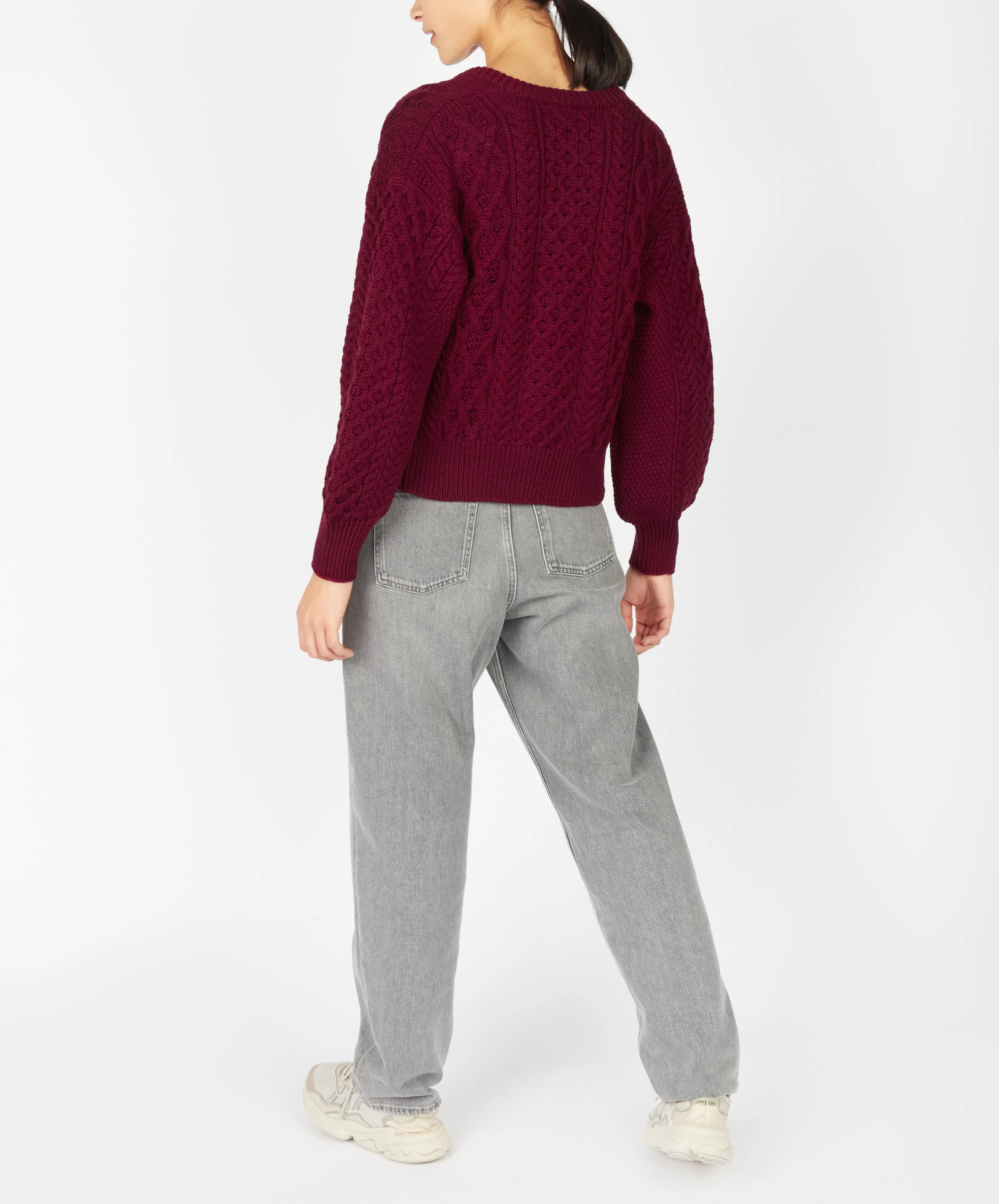 Clover Cropped Aran Cardigan Claret