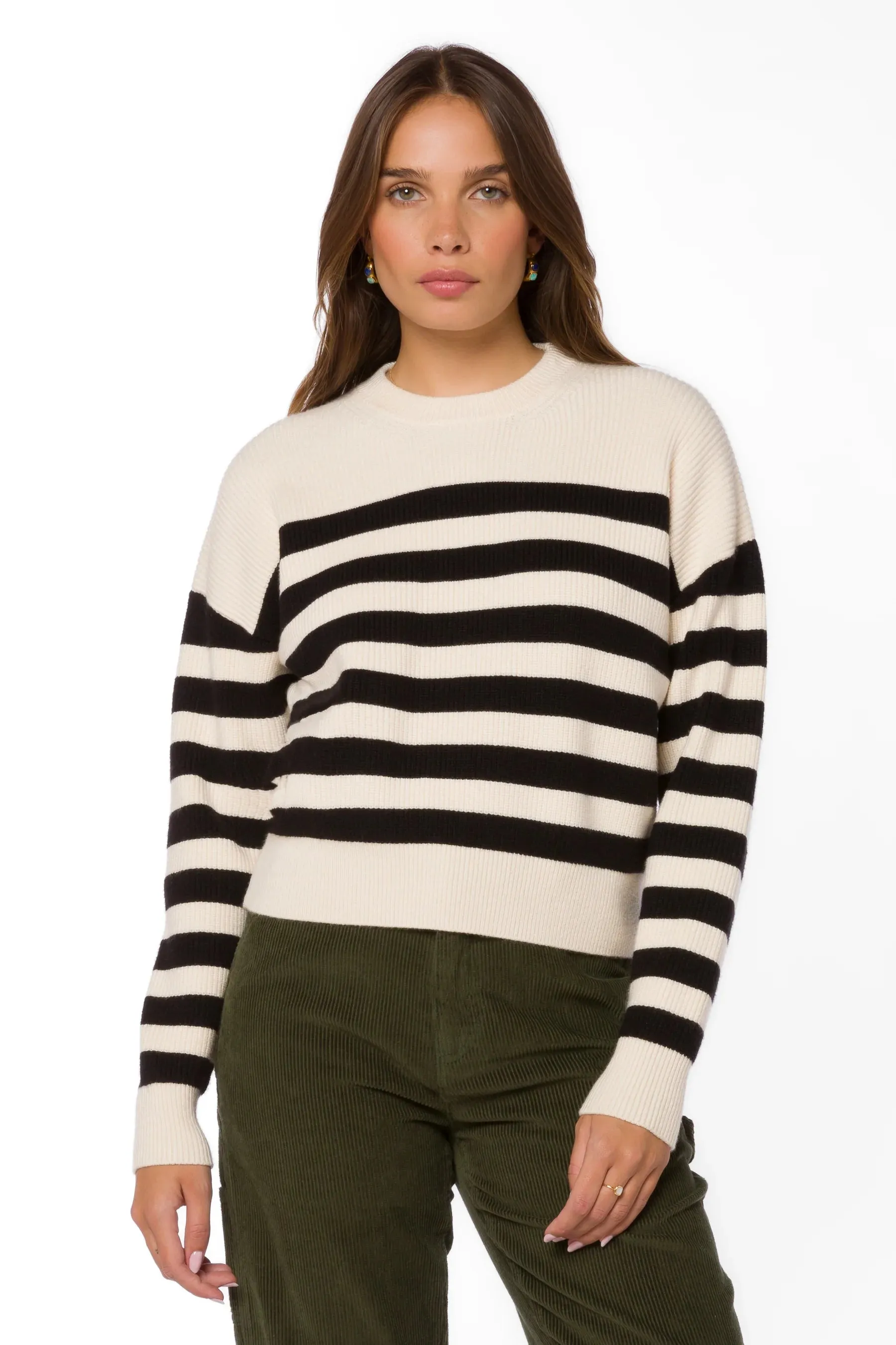 Darrell Ivory Black Stripe Sweater by Velvet Heart