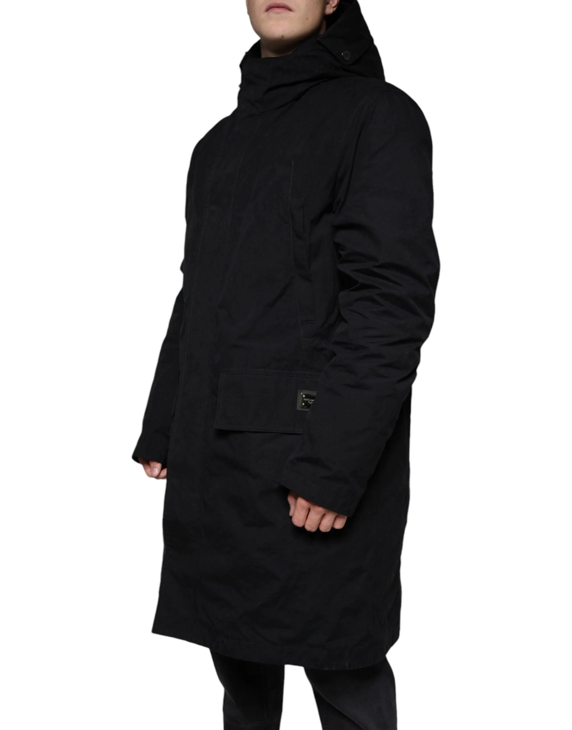 Dolce & Gabbana Black Hooded Parka Cotton Trench Coat Jacket