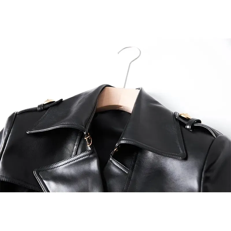 Double Breasted Black Women's Trench Coat