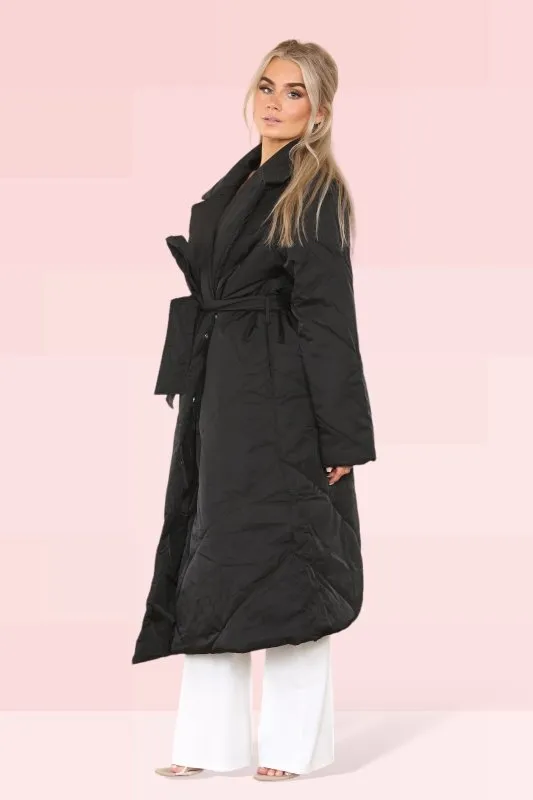 Elaina Fashion Women's Black Longline Padded Coat