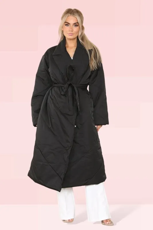 Elaina Fashion Women's Black Longline Padded Coat