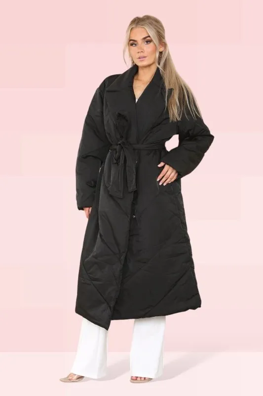 Elaina Fashion Women's Black Longline Padded Coat