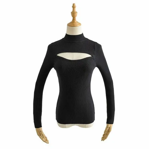 Elegant Solid Color Cut-Out Soft Knitted Sweater