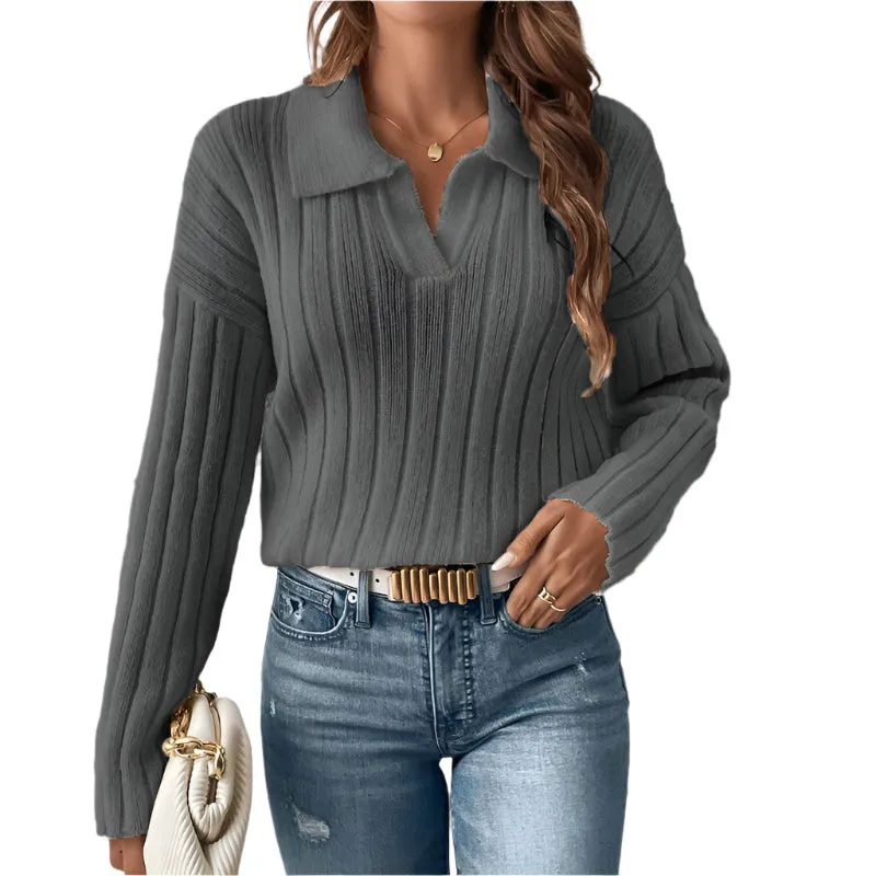 Fashion Casual Polo Collar Sweater For Women