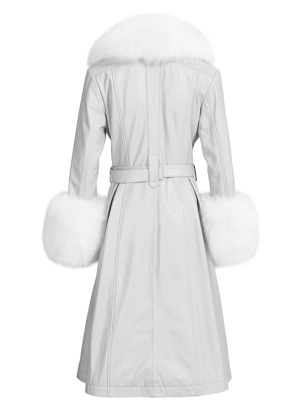 Faux Fur Genuine Leather Coat In White