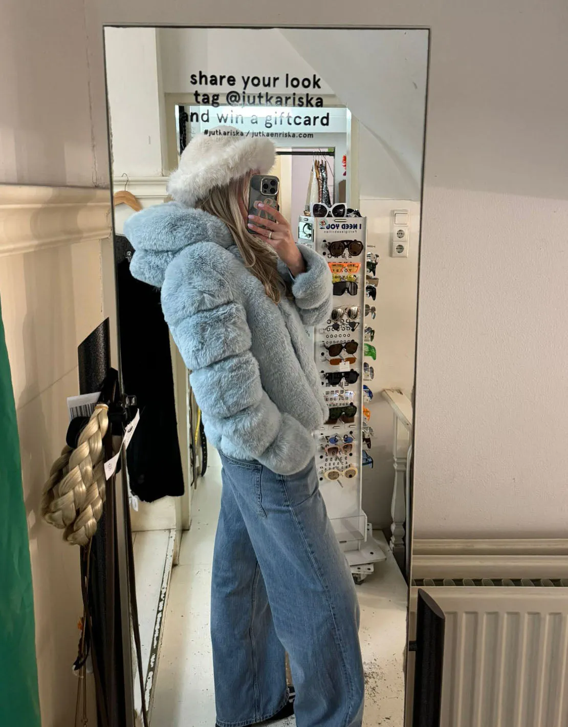 Faux fur hooded coat