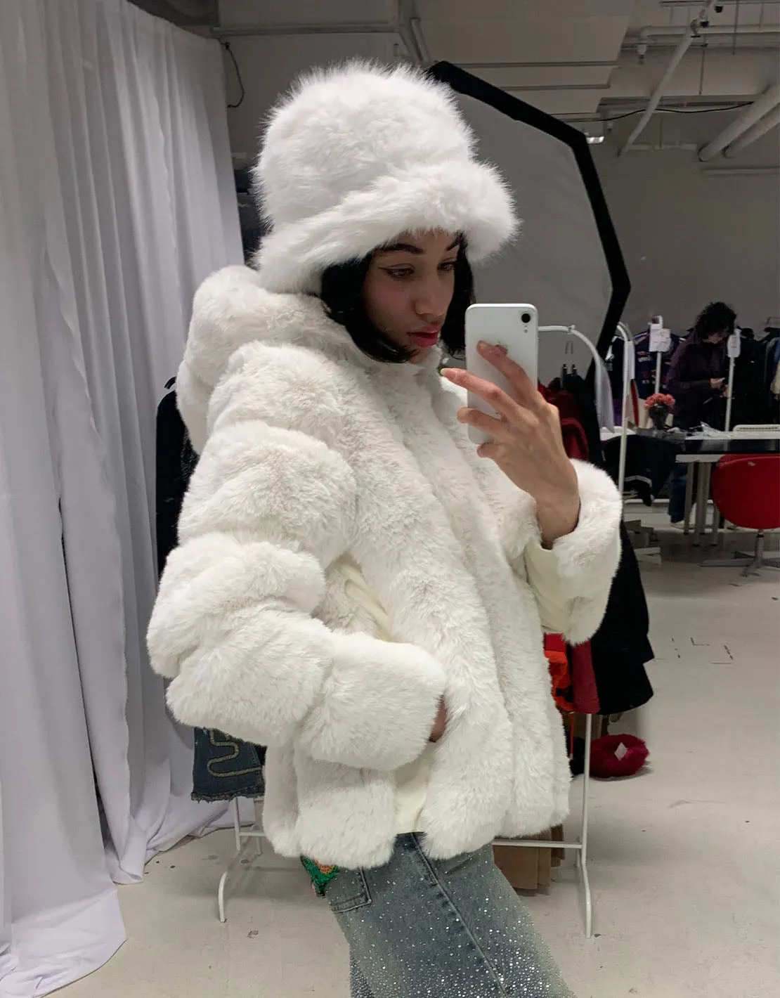 Faux fur hooded coat