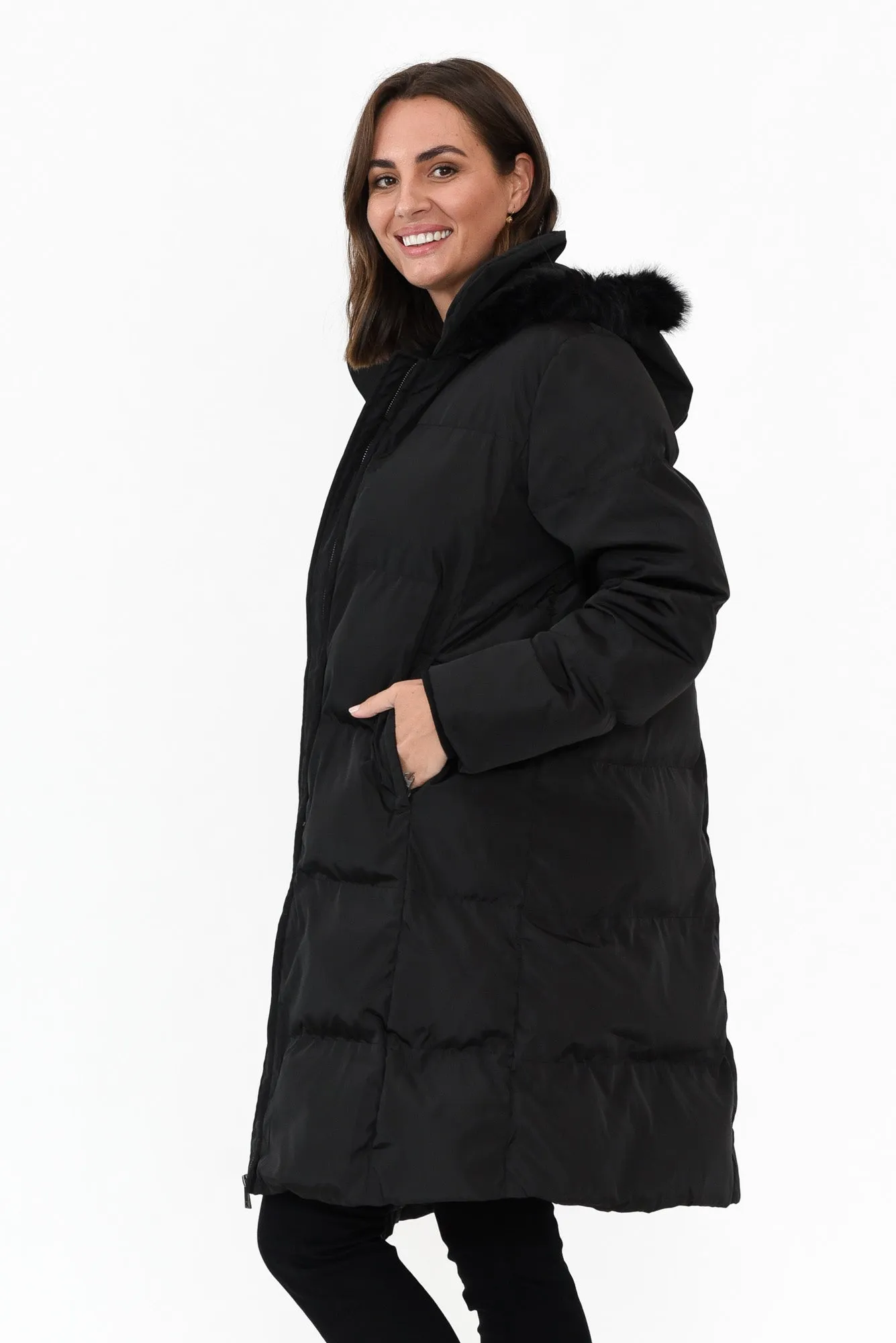 Faye Black Faux Fur Puffer Jacket